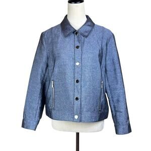 Lafayette 148 Blue Woven Silk Cotton Blend Snap Front Blazer Jacket Seperate